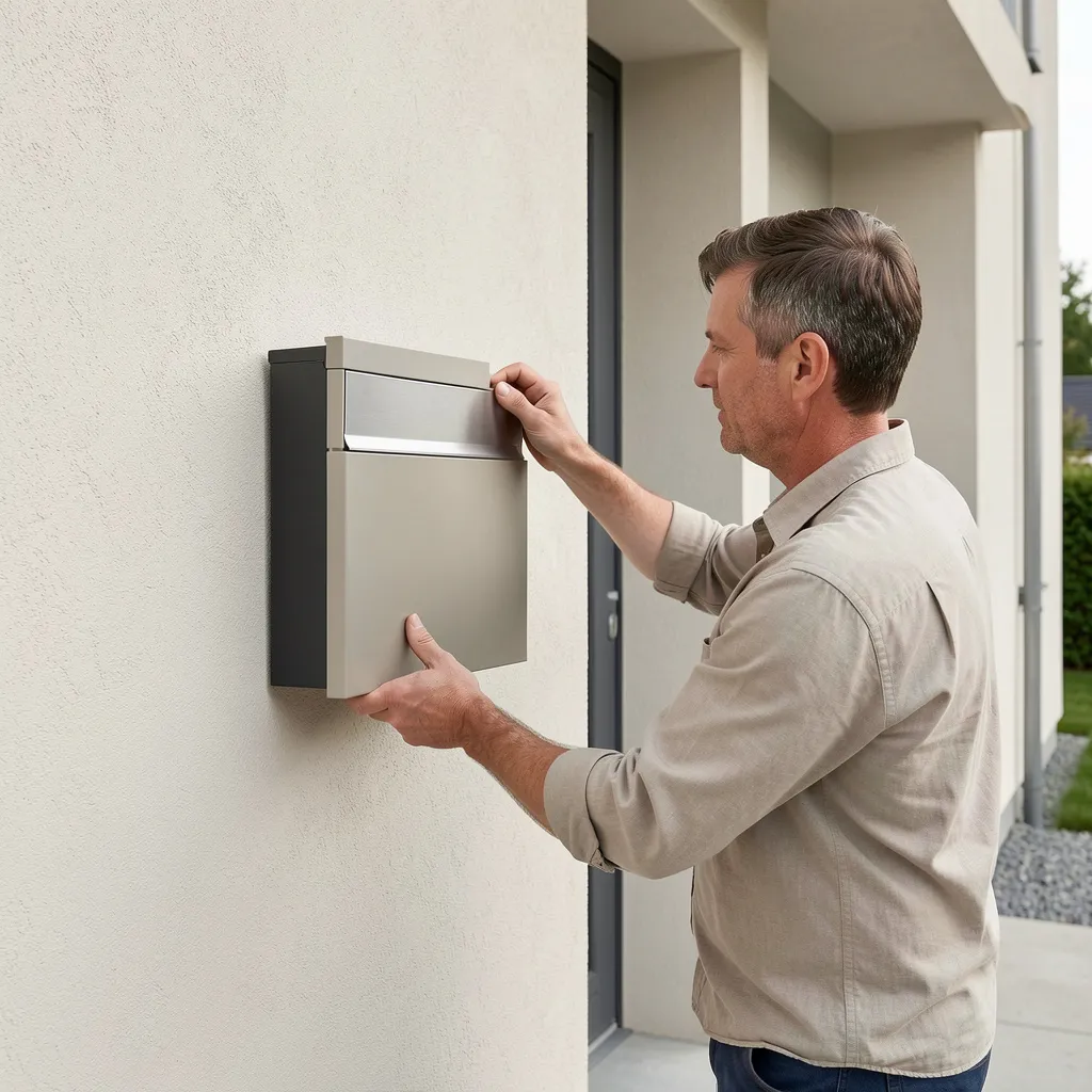 Close-up of powder-coated metal mailbox surface