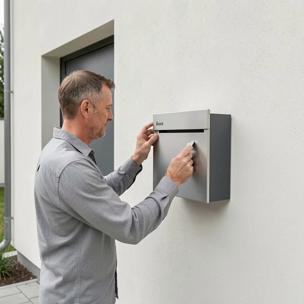 Letterbox installed beside contemporary gate